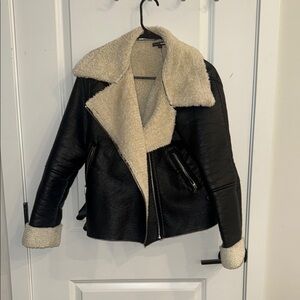 Women's Black and Cream Shearling Jacket